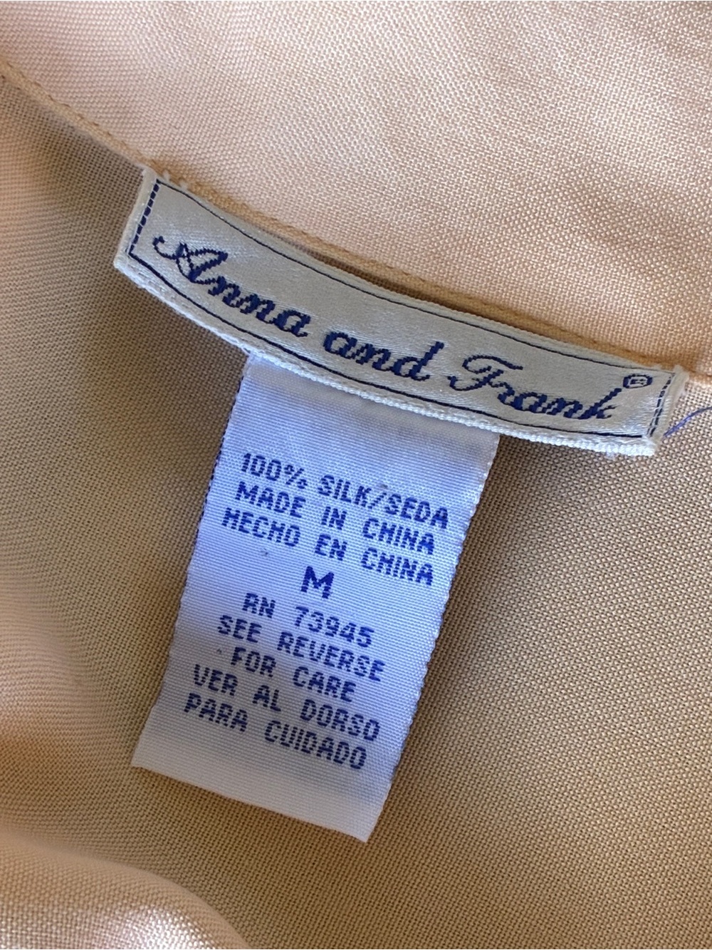 100% Silk Camp Shirt - Peach / Pale Orange - Vintage "Anna and Frank" - Picture 5 of 7